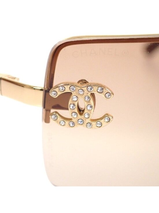 Chanel Half Rimless CC Logo Eyewear Sunglasses Rhinestone Gold Brown Y2K Vintage main image 10